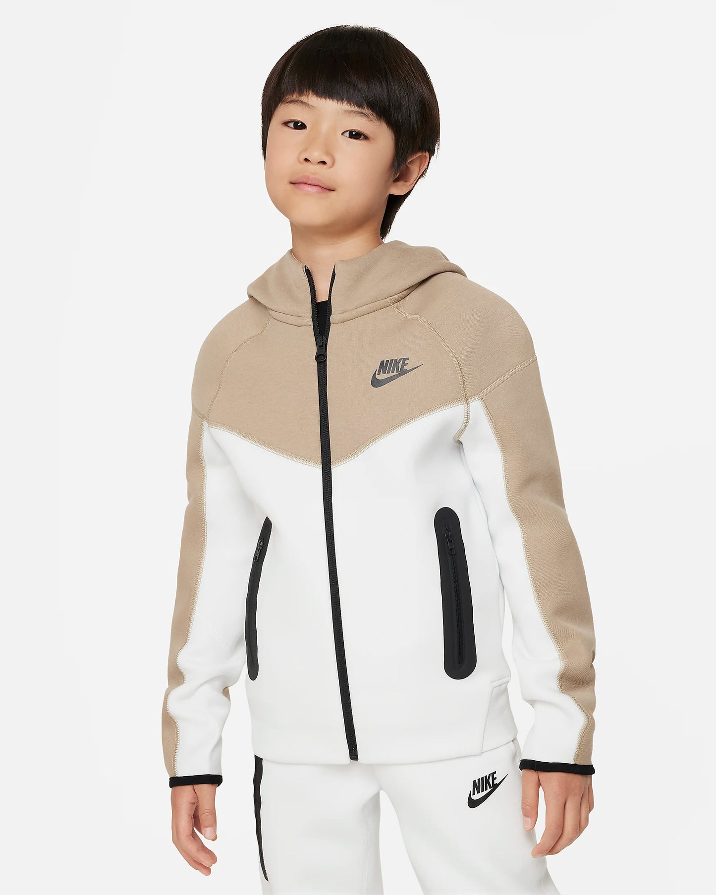 Nike Sportswear Tech Fleece Felpa con cappuccio e zip a tutta lunghezza – White-kakhi