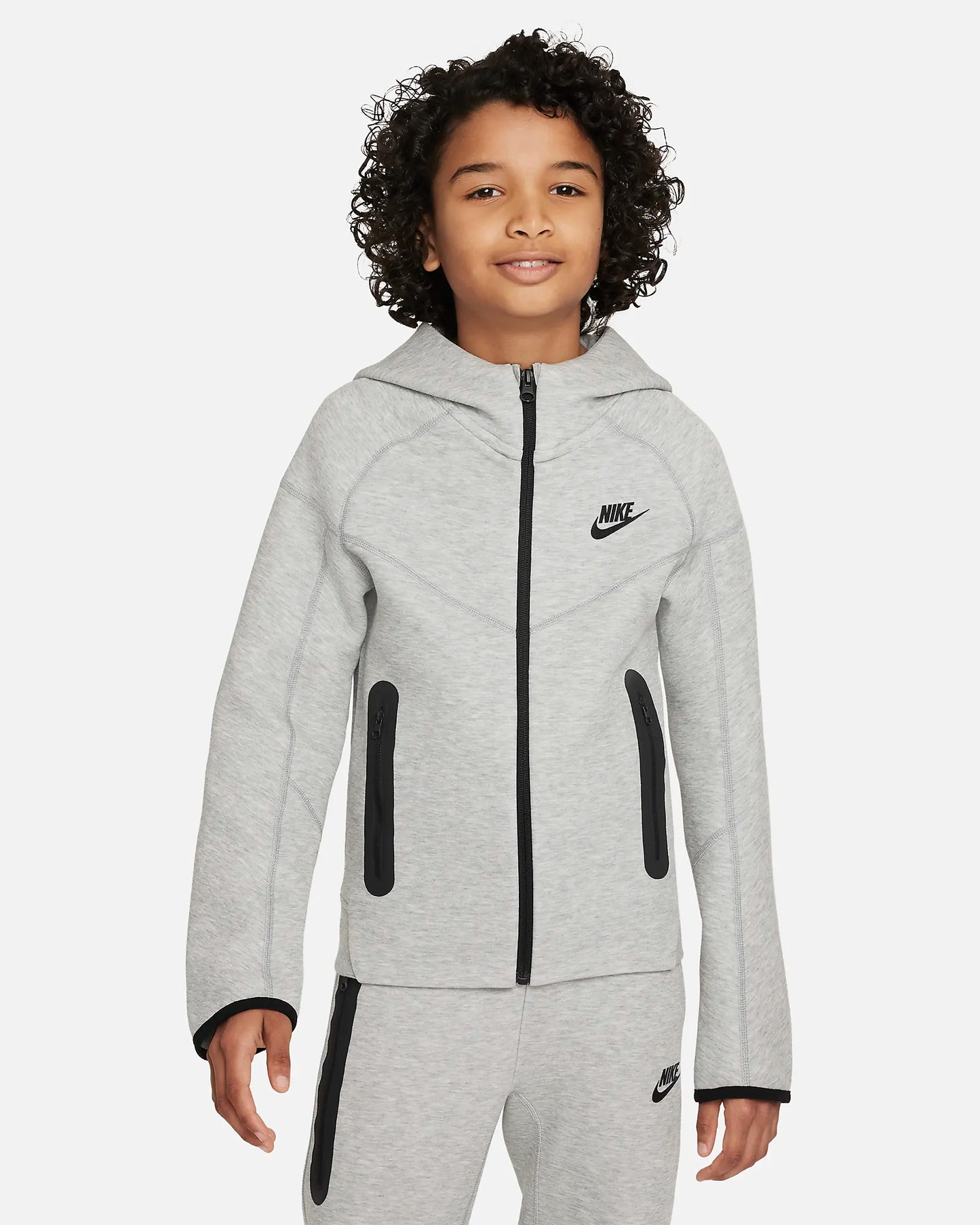 Nike Sportswear Tech Fleece Felpa con cappuccio e zip a tutta lunghezza – Ragazzo Grey